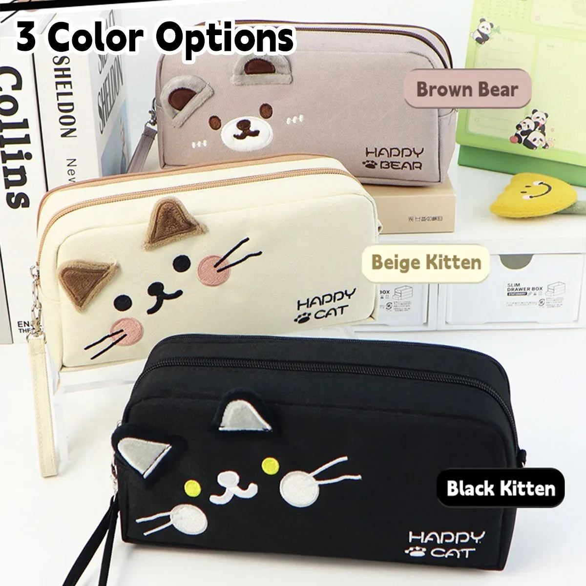 Kawaii Animal Pattern Pencil Bag Portable Large Capacity Pencil Case Korean Stationery for Students Cultural and School Supplies