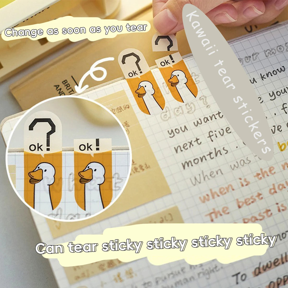 Reusable Durable Marking Tabs Transparent Gradient Sticky Note for Study Planner Portable Office Student Notepad School Supplies