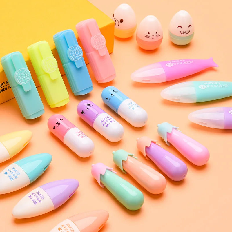 6Pcs/Set Highlighter Pen Kawaii Mini Markers Colorful Creative Design Painting Graffiti School Supplies Stationery