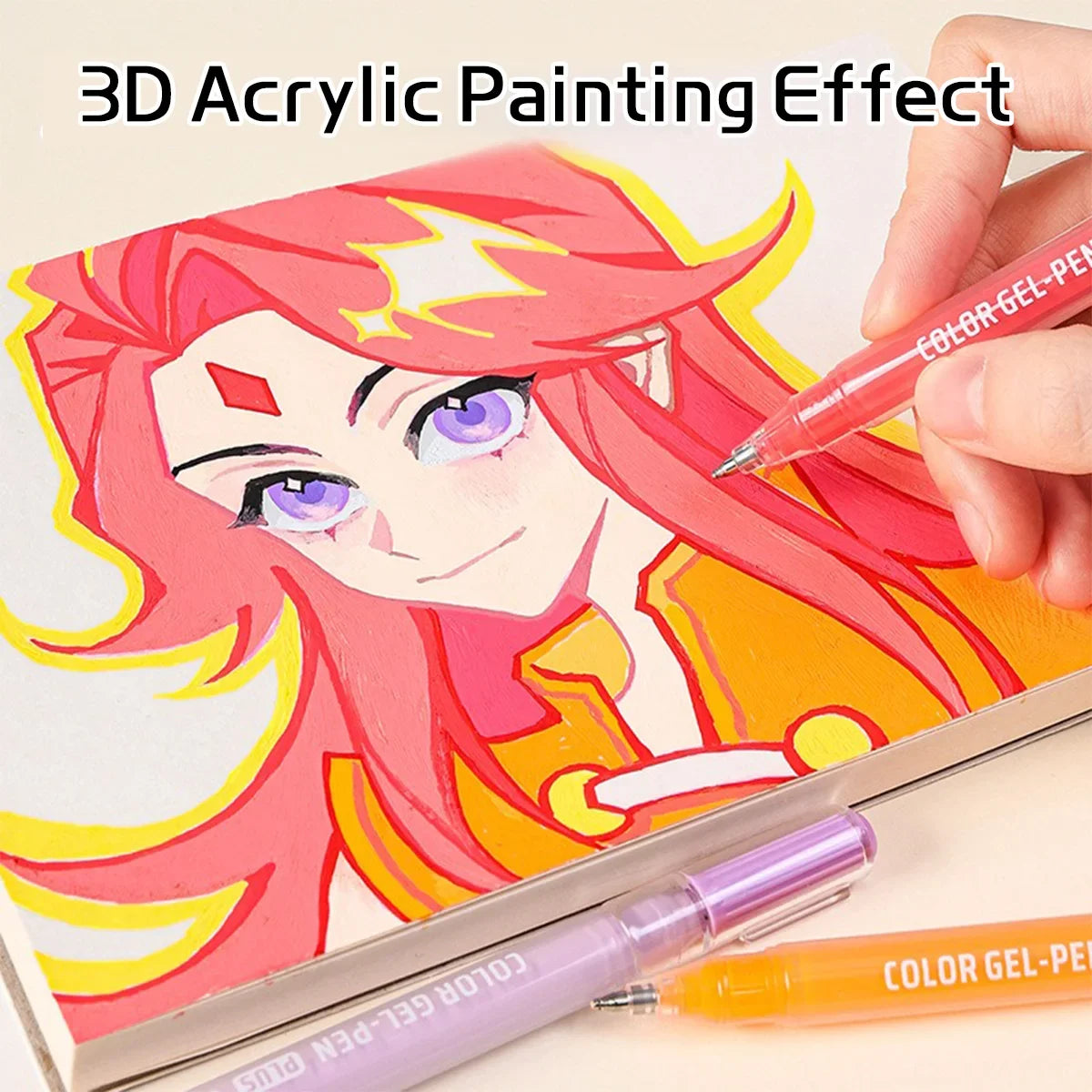 LANGUO Three-dimensional Effect Acrylic Brush Set Kawaii Korean Stationery Jelly Painting Brush Hand Account Color Neutral Pen