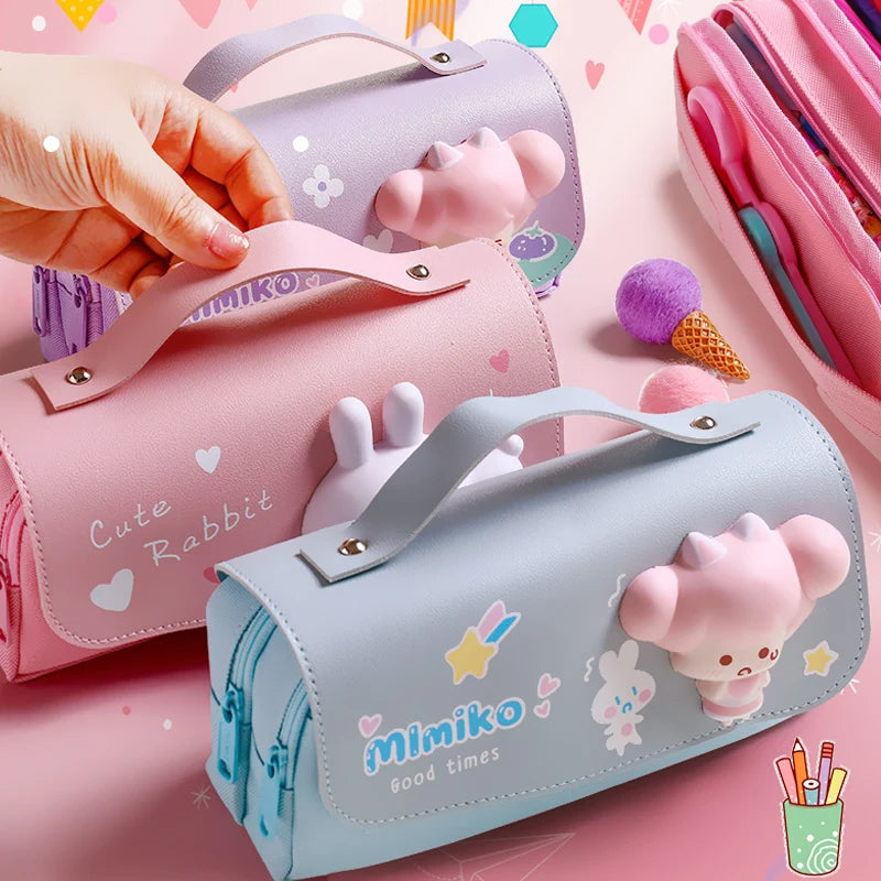 3D Kawaii Pencil Case Girls Decompression Pen Pouch Cute Waterproof School Supplies Aesthetic Organizer Box Korean Stationery